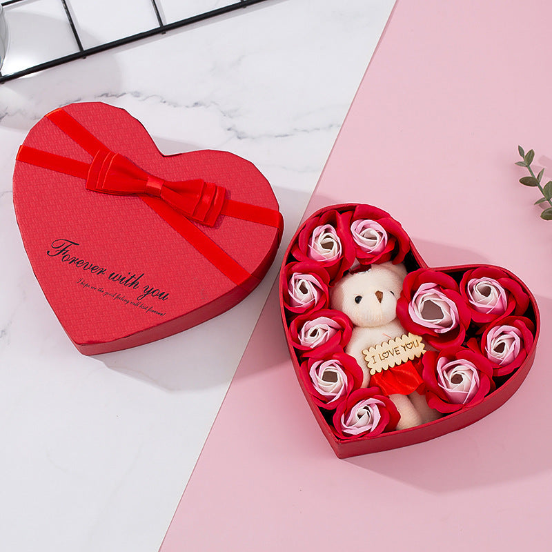 Heart-Shaped Rose Bear Gift Box