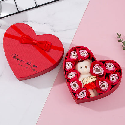 Heart-Shaped Rose Bear Gift Box