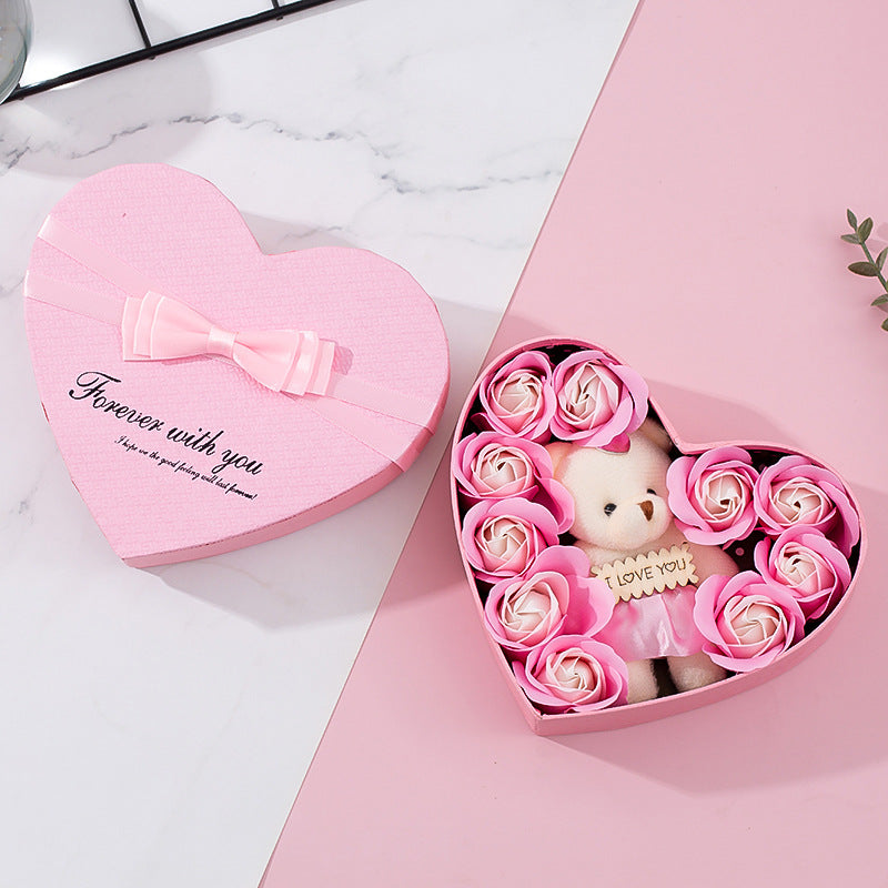 Heart-Shaped Rose Bear Gift Box