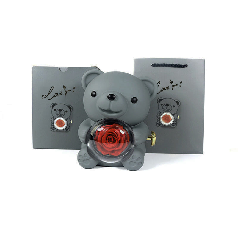 Rotating Rose Bear Gift Box (Necklace Inside)