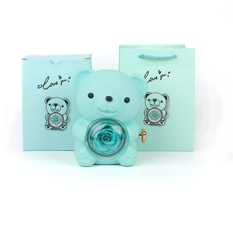 Rotating Rose Bear Gift Box (Necklace Inside)