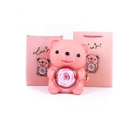 Rotating Rose Bear Gift Box (Necklace Inside)