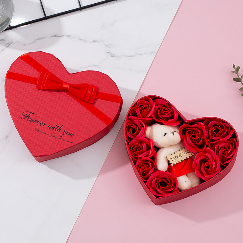 Heart-Shaped Rose Bear Gift Box