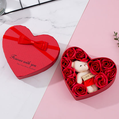 Heart-Shaped Rose Bear Gift Box