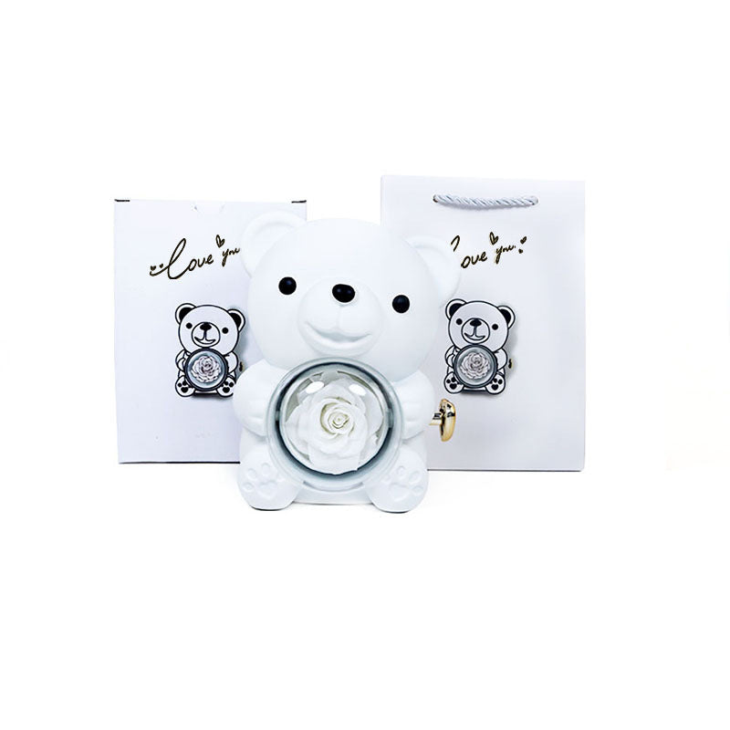 Rotating Rose Bear Gift Box (Necklace Inside)