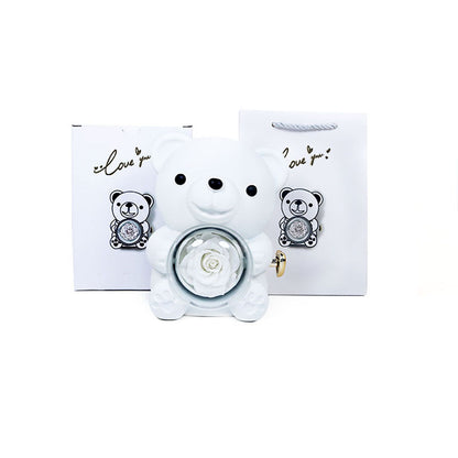 Rotating Rose Bear Gift Box (Necklace Inside)