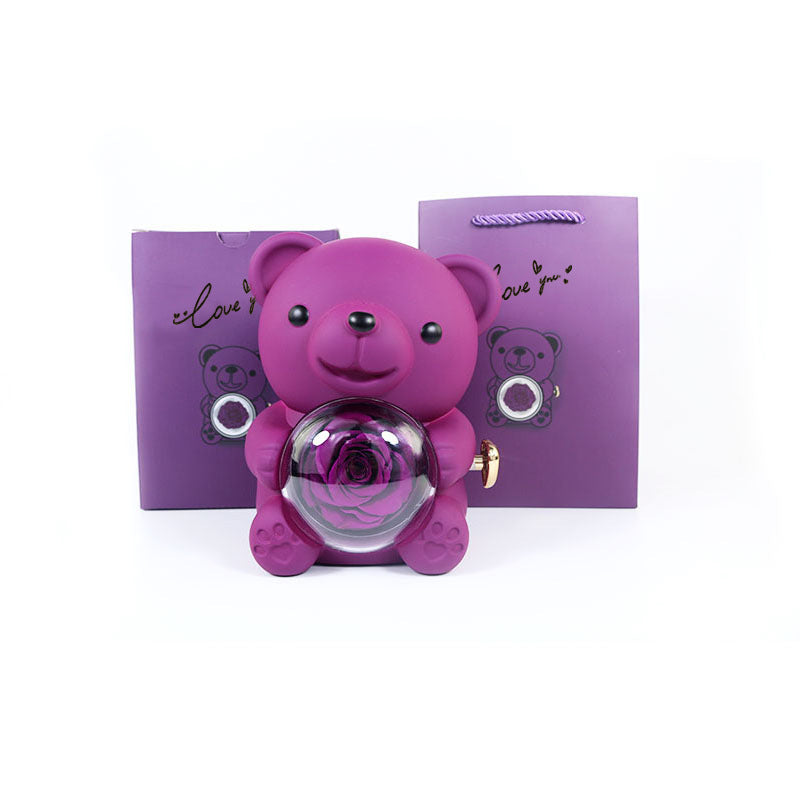 Rotating Rose Bear Gift Box (Necklace Inside)