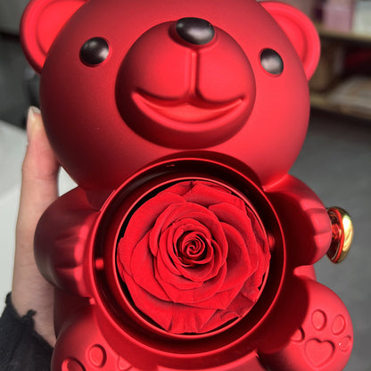 Rotating Rose Bear Gift Box (Necklace Inside)