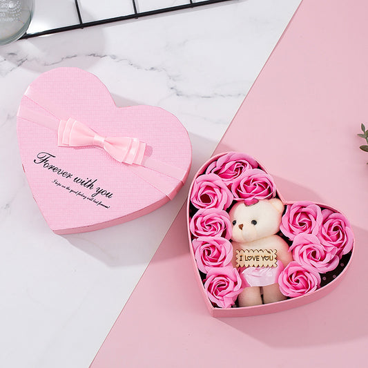 Heart-Shaped Rose Bear Gift Box